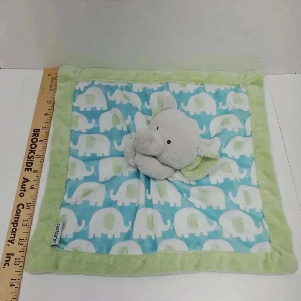 Carter's Green and Blue Elephant Snuggly Lovey Blanket 13"x13" - Picture 2 of 5